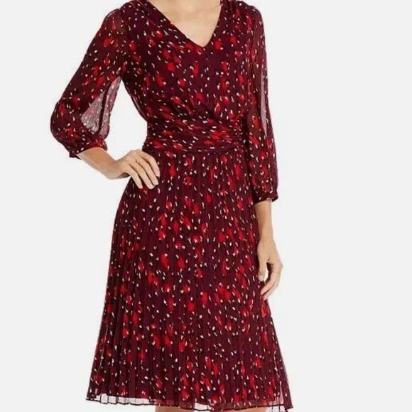 Karl Lagerfeld Red Pleated Midi Length Dress Size 6 - Picture 1 of 6